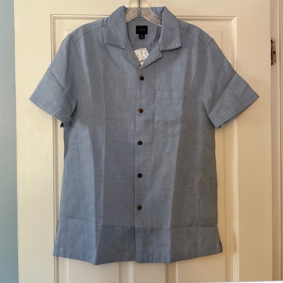 J.Crew Factory Short-sleeve textured dobby camp shirt Blue Men’s Size XS NWT - Picture 3 of 9